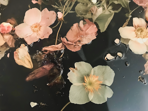 Floating Flowers on Reflective Surface