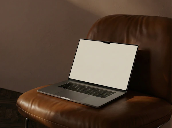 Laptop on Leather Chair
