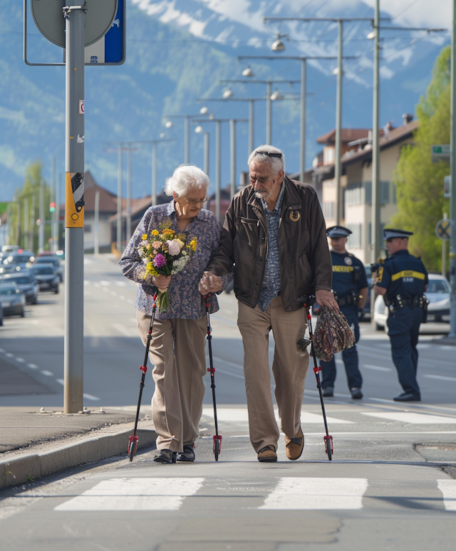 Elderly Couple Walking Together