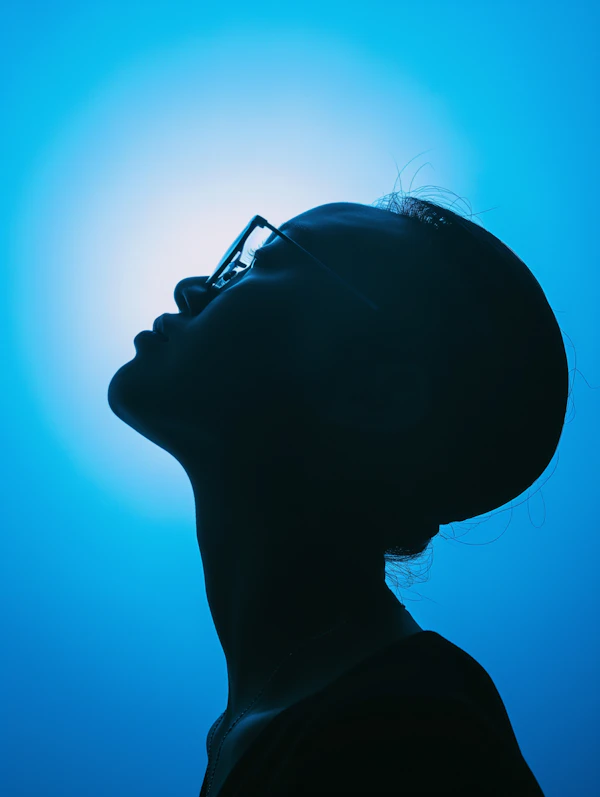 Contemplative Profile in Blue