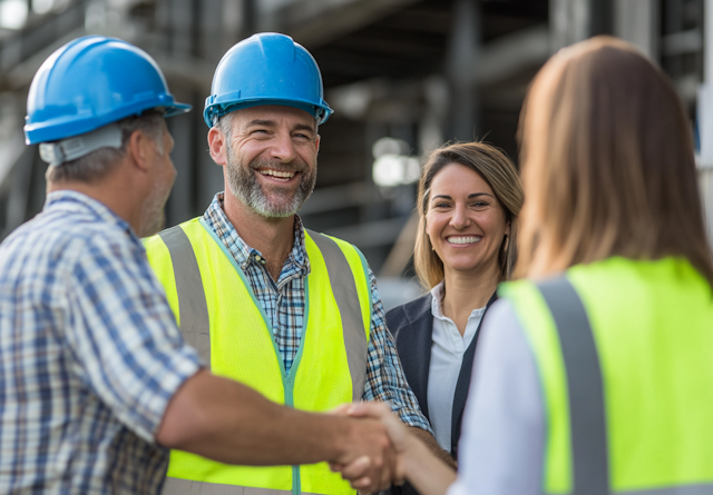 Cheerful Teamwork at Industrial Site