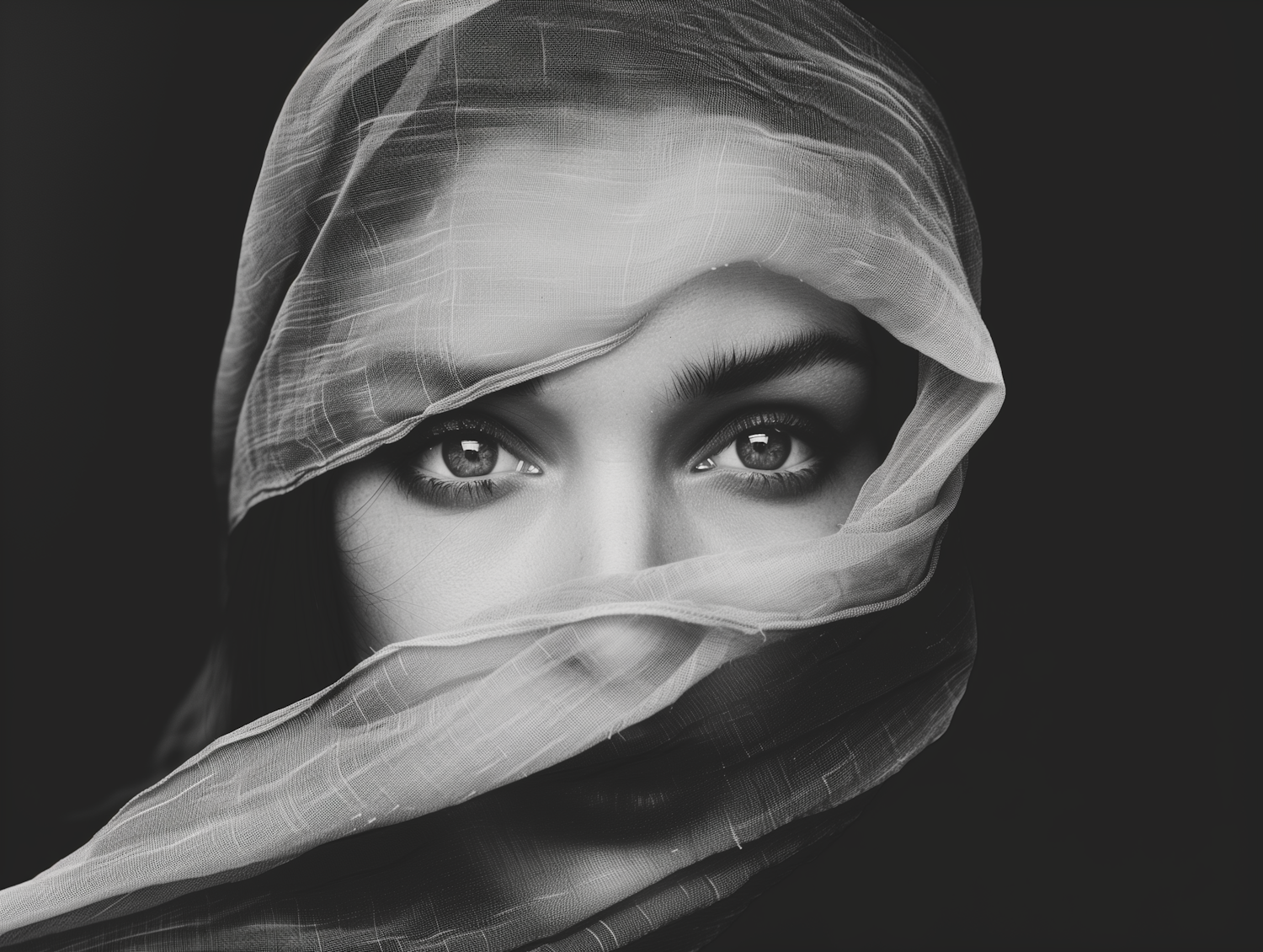 Veiled Woman Portrait in Grayscale