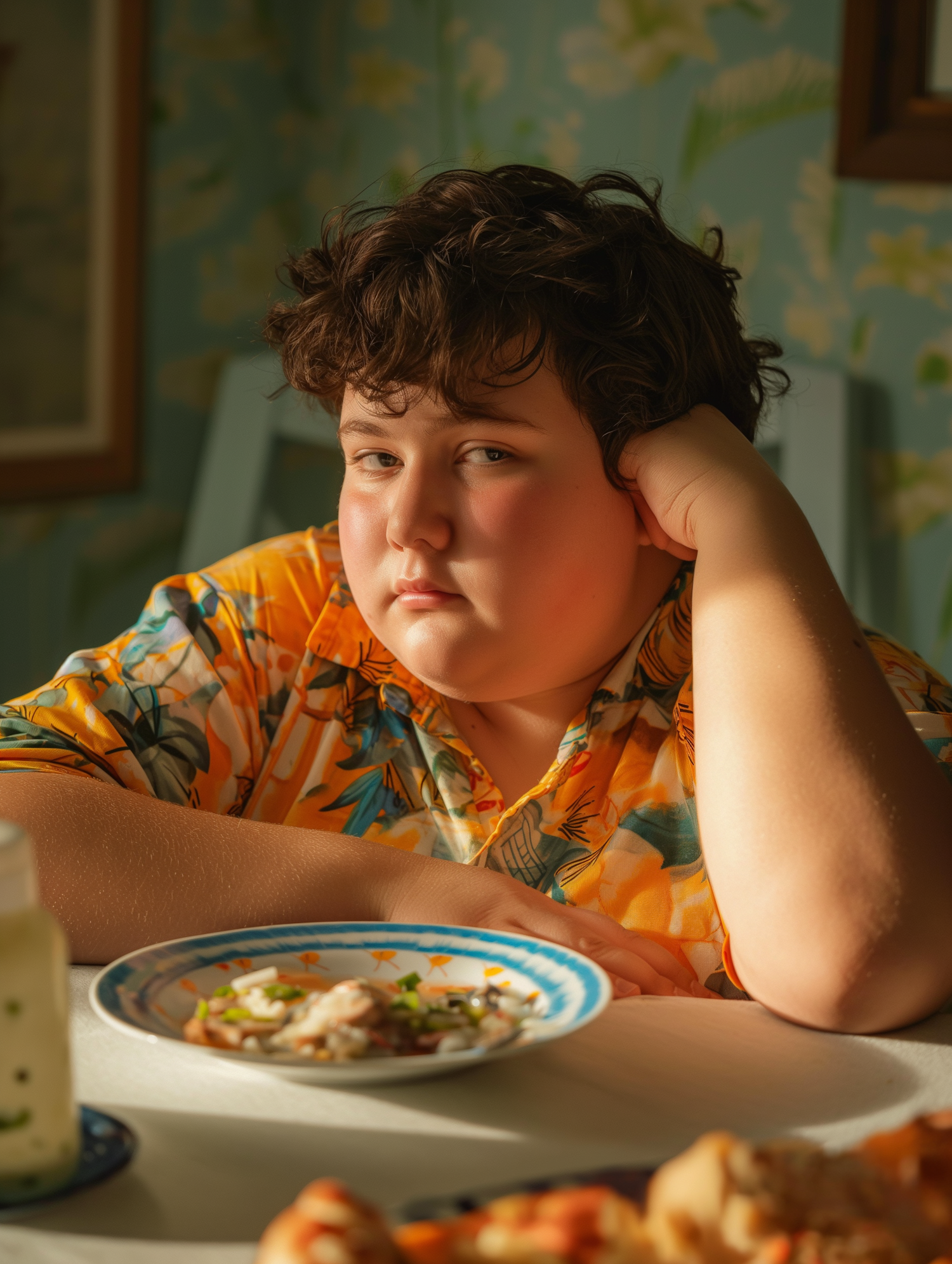 Contemplative Boy During Mealtime