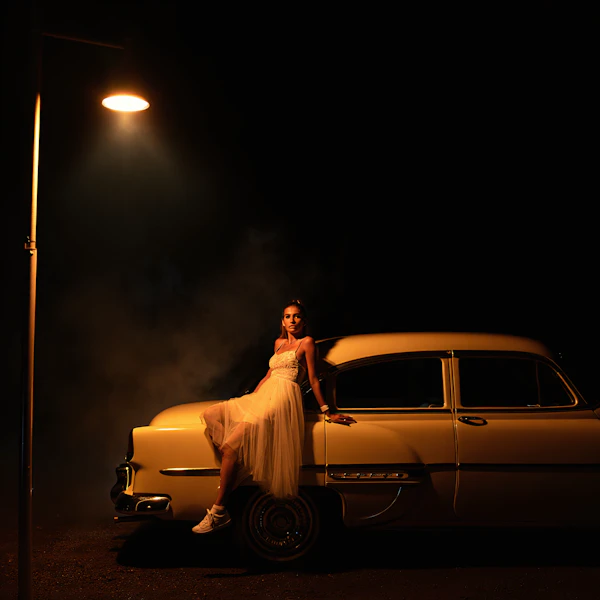 Woman on Vintage Car