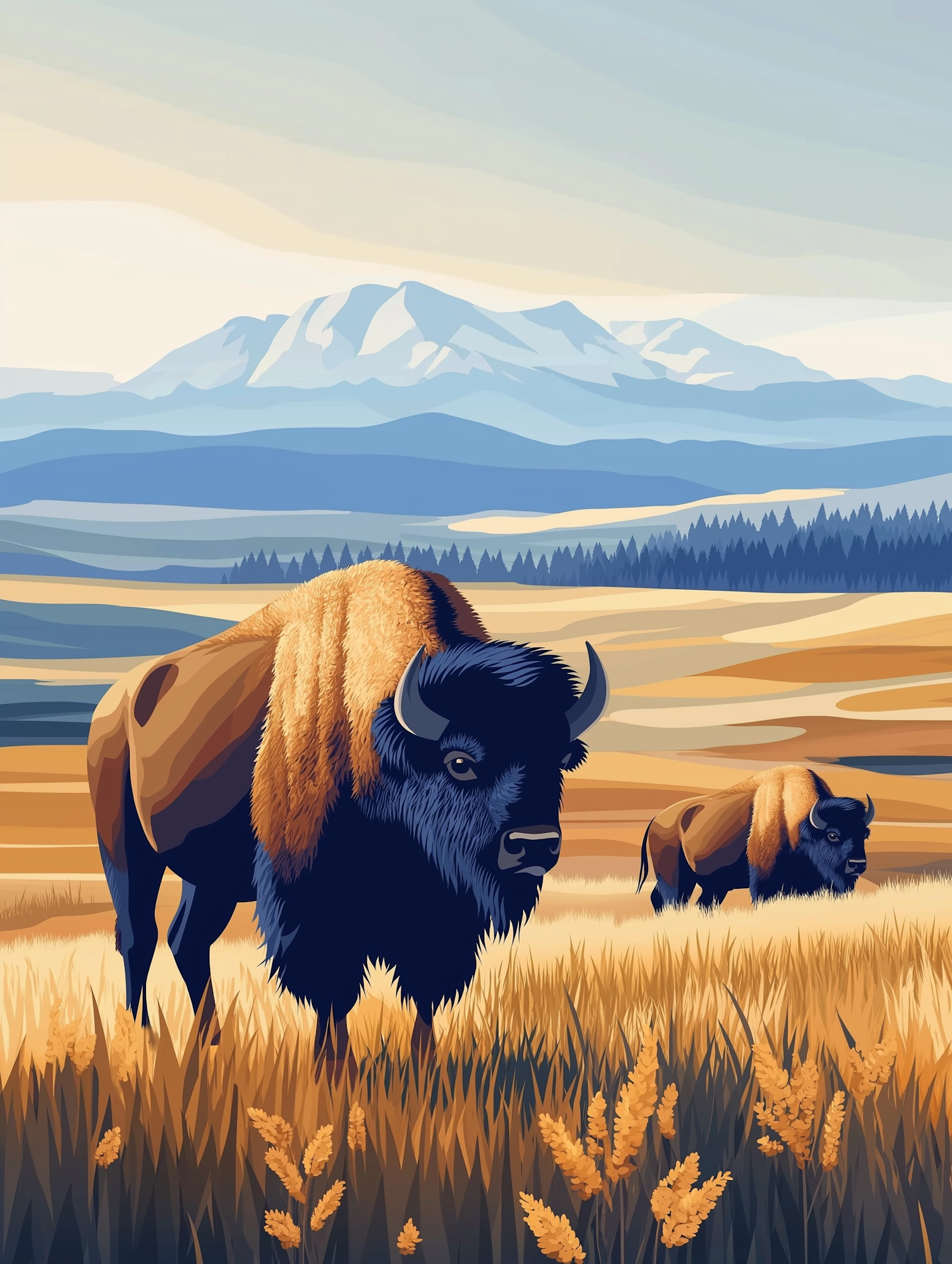 Majestic Bison in Golden Field