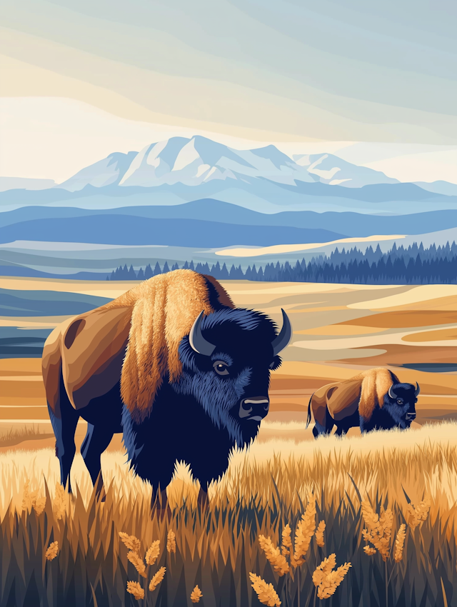 Majestic Bison in Golden Field