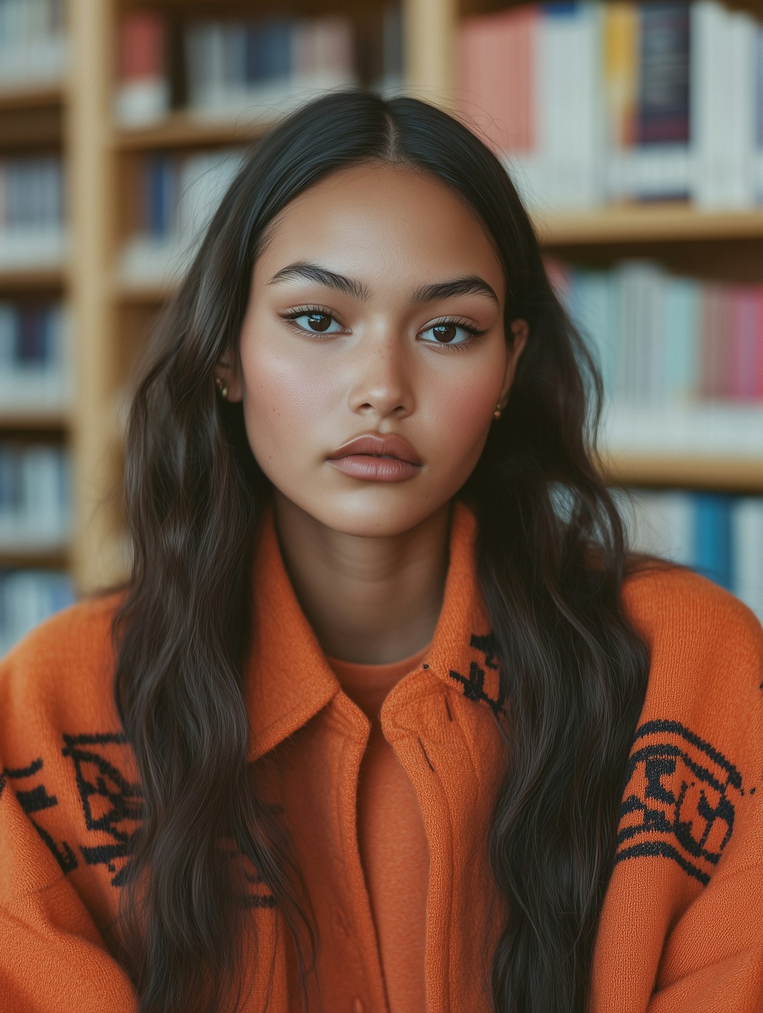 Serene Woman in Library