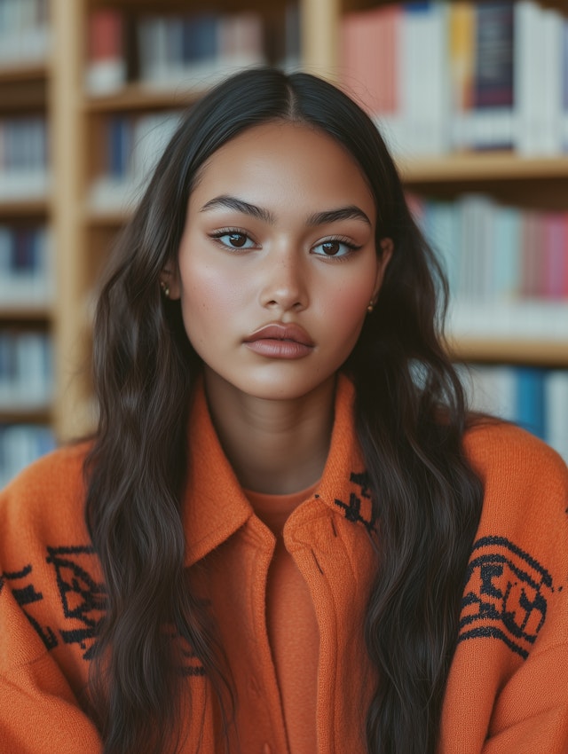 Serene Woman in Library