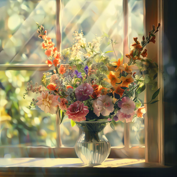 Vibrant Flower Bouquet on Windowsill