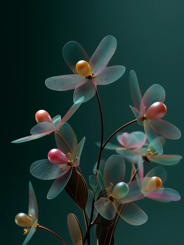 Surreal Wireframe Flowers