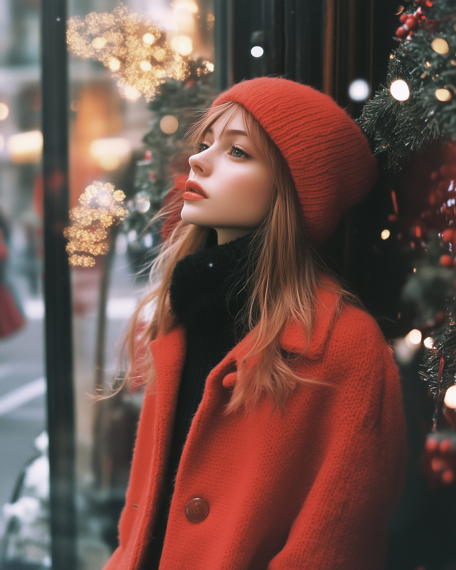 Contemplative Woman in Red