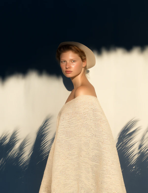 Serene Woman in Elegant Fabric