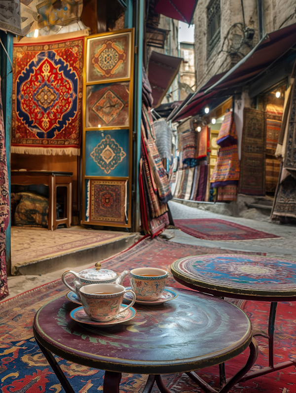 Middle Eastern Bazaar Tea Set Scene