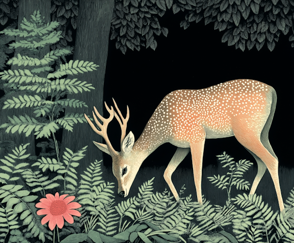 Illustrated Serene Deer in Forest