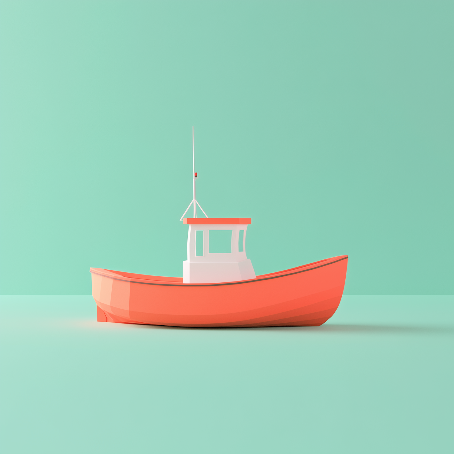 Minimalist Orange Fishing Boat on Teal