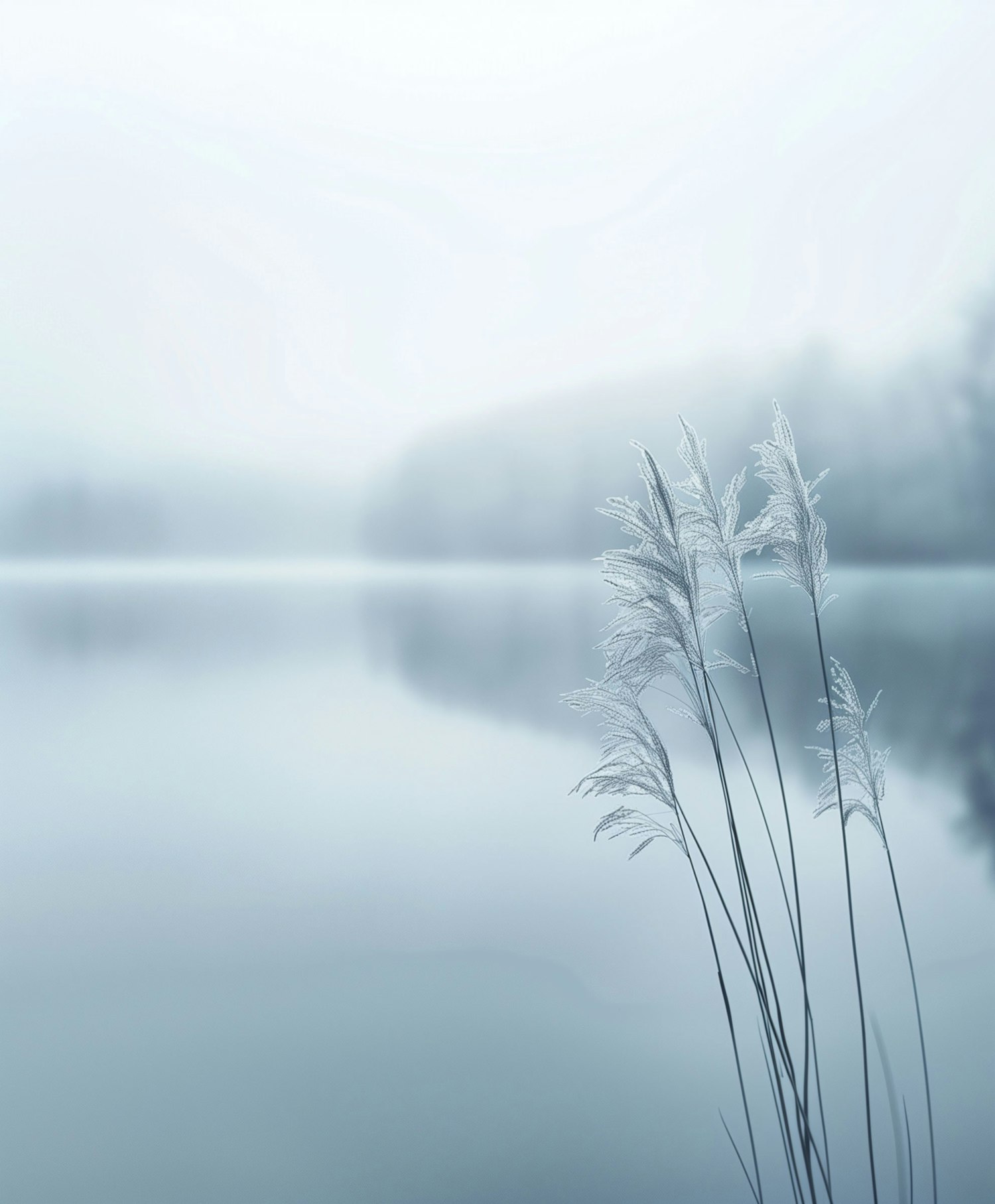 Serene Frost-Covered Grasses by the Lake