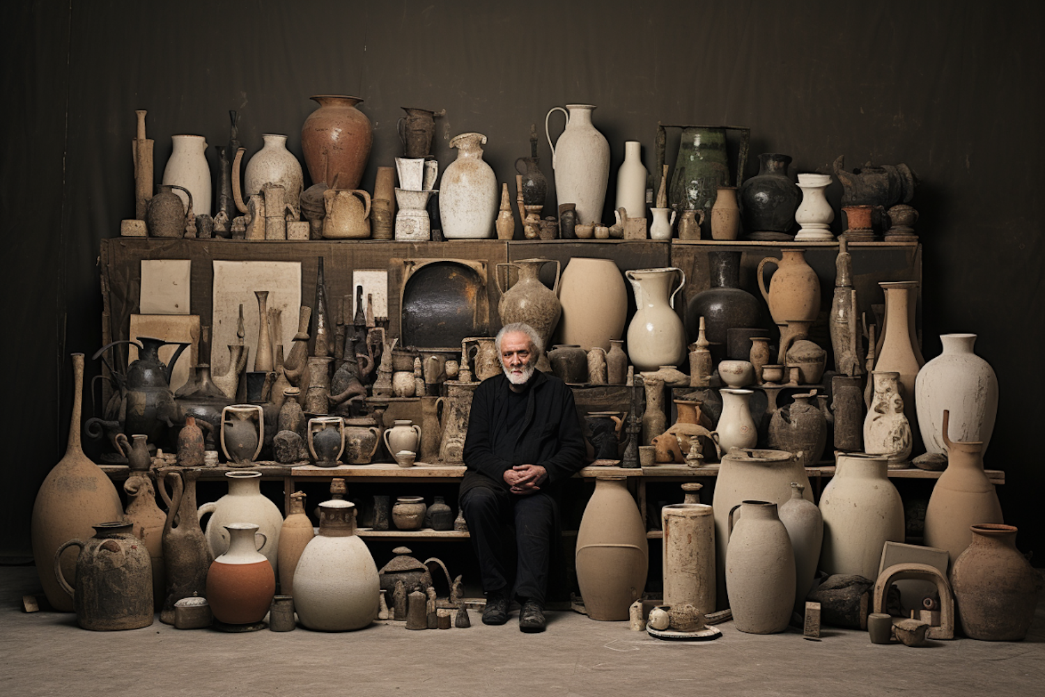 The Master Potter Amidst His Life's Work