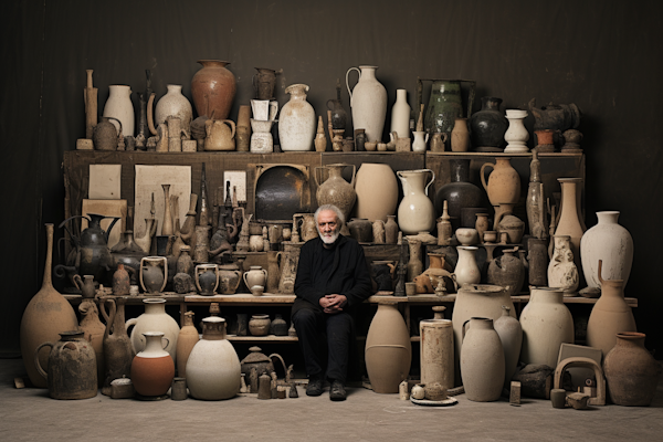 The Master Potter Amidst His Life's Work