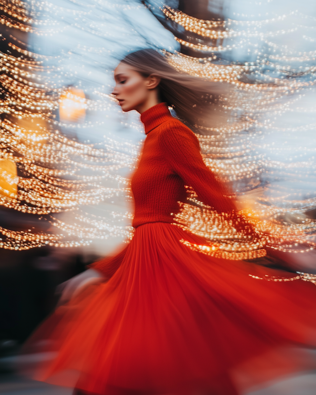 Woman in Motion with Red Dress