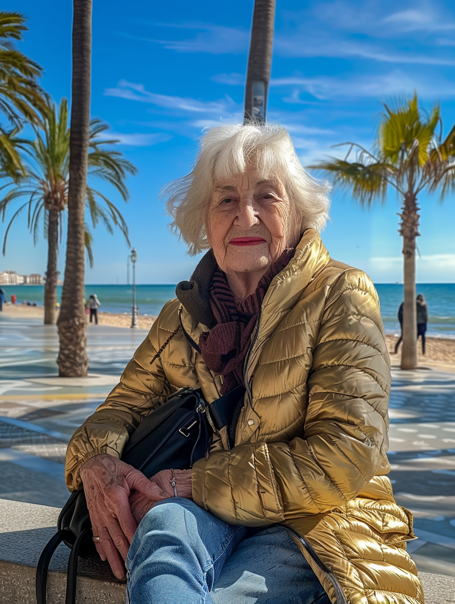 Elderly Woman Enjoying a Sunny Day at the Beach