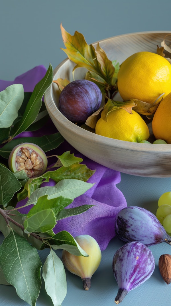 Fresh Fruit Arrangement in Wooden Bowl