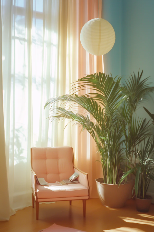 Serene Interior Scene with Pink Armchair