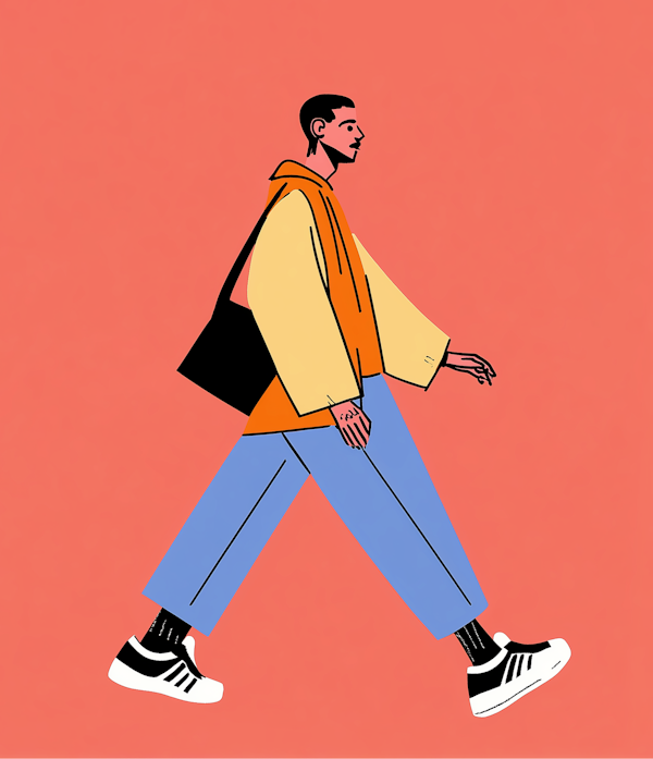 Stylized Illustration of Fashionable Man Walking