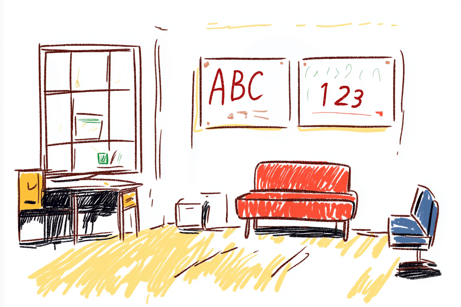 Colorful Hand-Drawn Interior Illustration