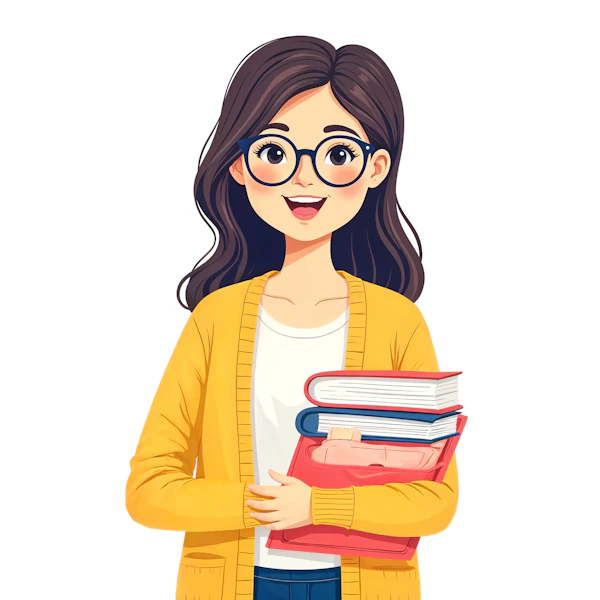 Cheerful Young Woman with Books