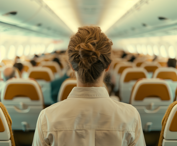 Airplane Cabin Scene with Seated Woman