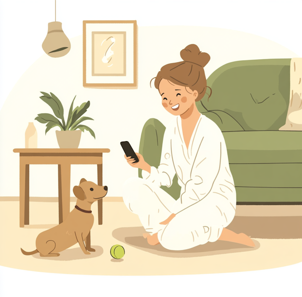 Woman and Dog Enjoying Homely Atmosphere