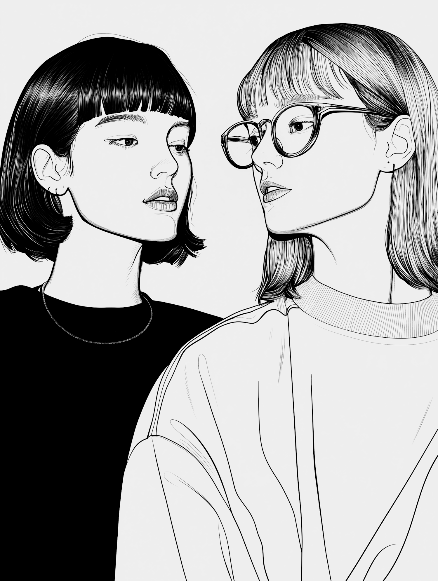 Monochrome Illustration of Two People