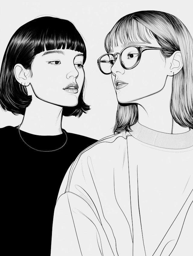 Monochrome Illustration of Two People