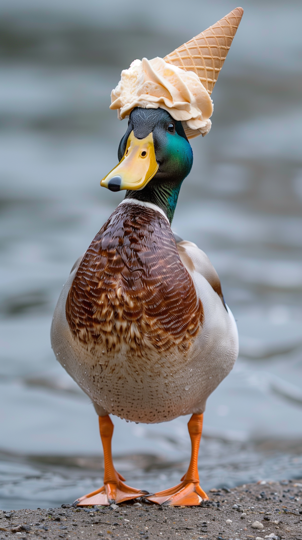 Mallard Duck with Ice Cream Cone Hat