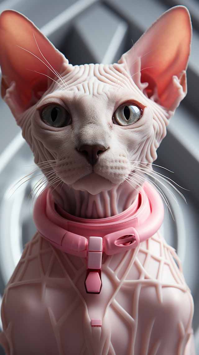 Amber-Eyed Sphynx with Pink Collar