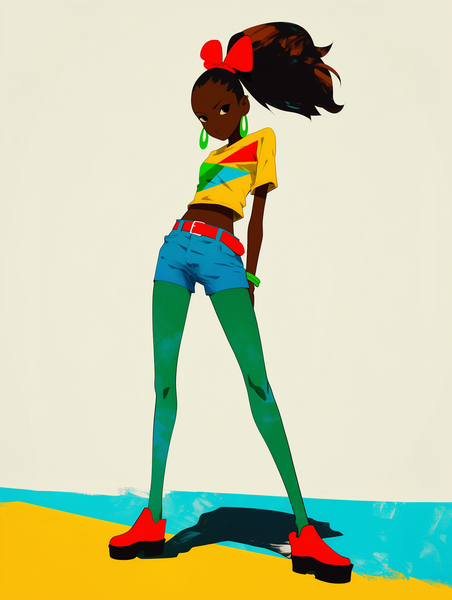 Stylized Character with Vibrant Outfit