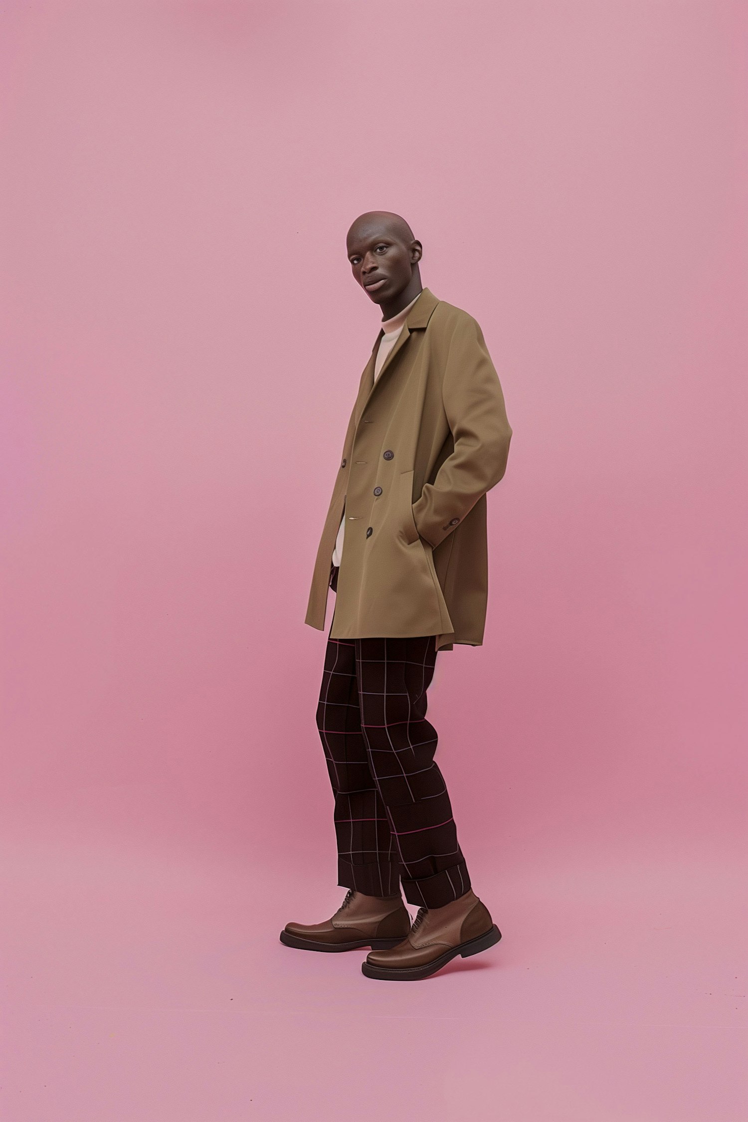 Man in Stylish Attire Against Pink Background