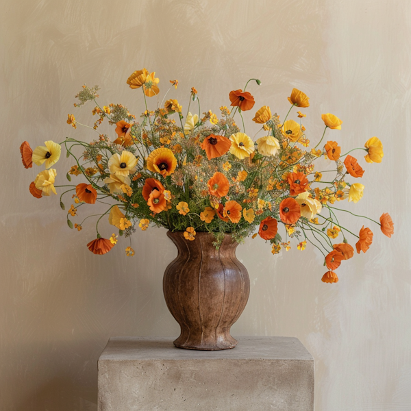 Antique Vase with Vibrant Flower Bouquet