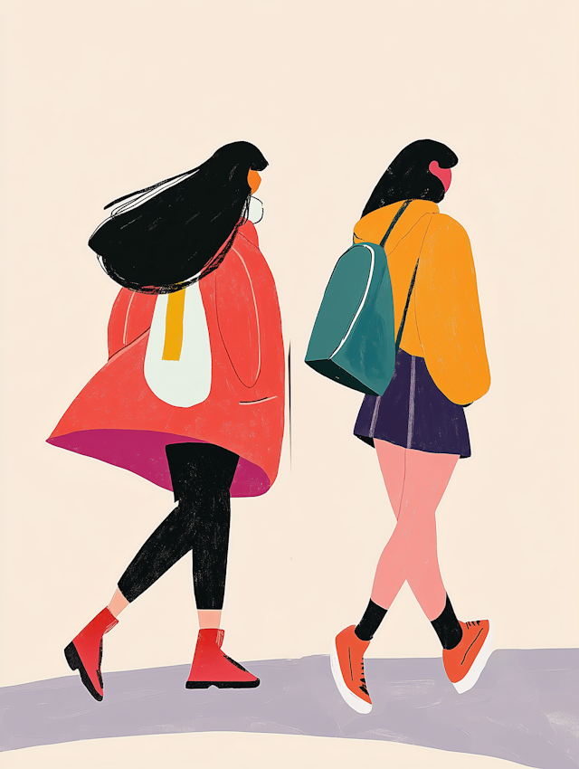 Stylized Illustration of Two Women Walking