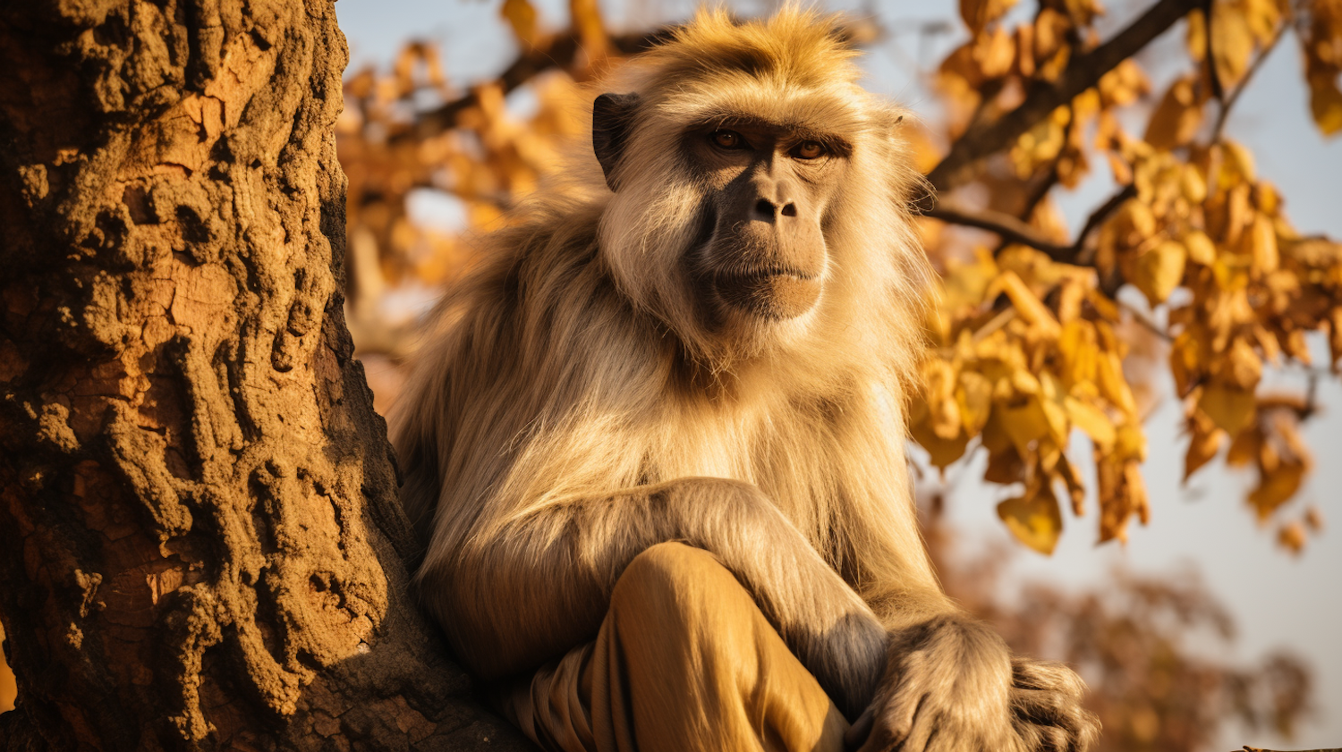 Contemplative Langur in Autumnal Serenity