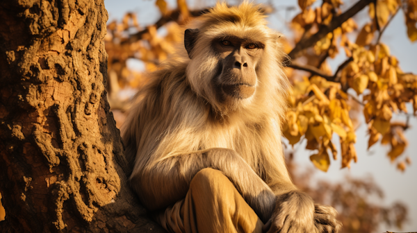 Contemplative Langur in Autumnal Serenity