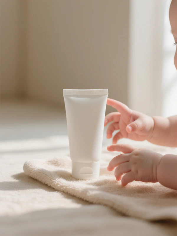 Baby Reaching for Lotion