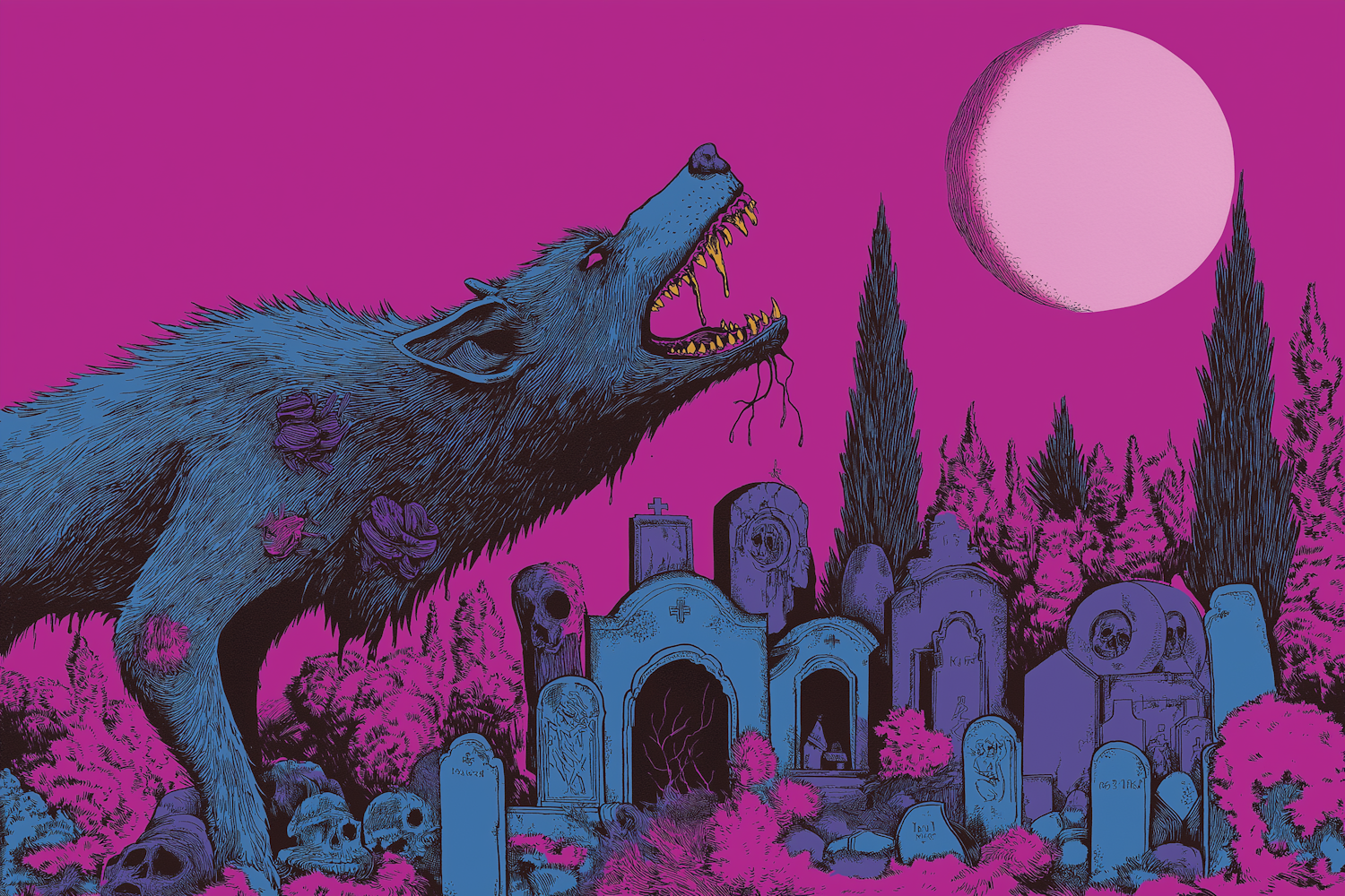 Howling Wolf in Graveyard