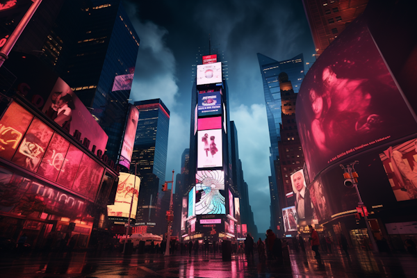 Moody Twilight in Neon-Lit Times Square