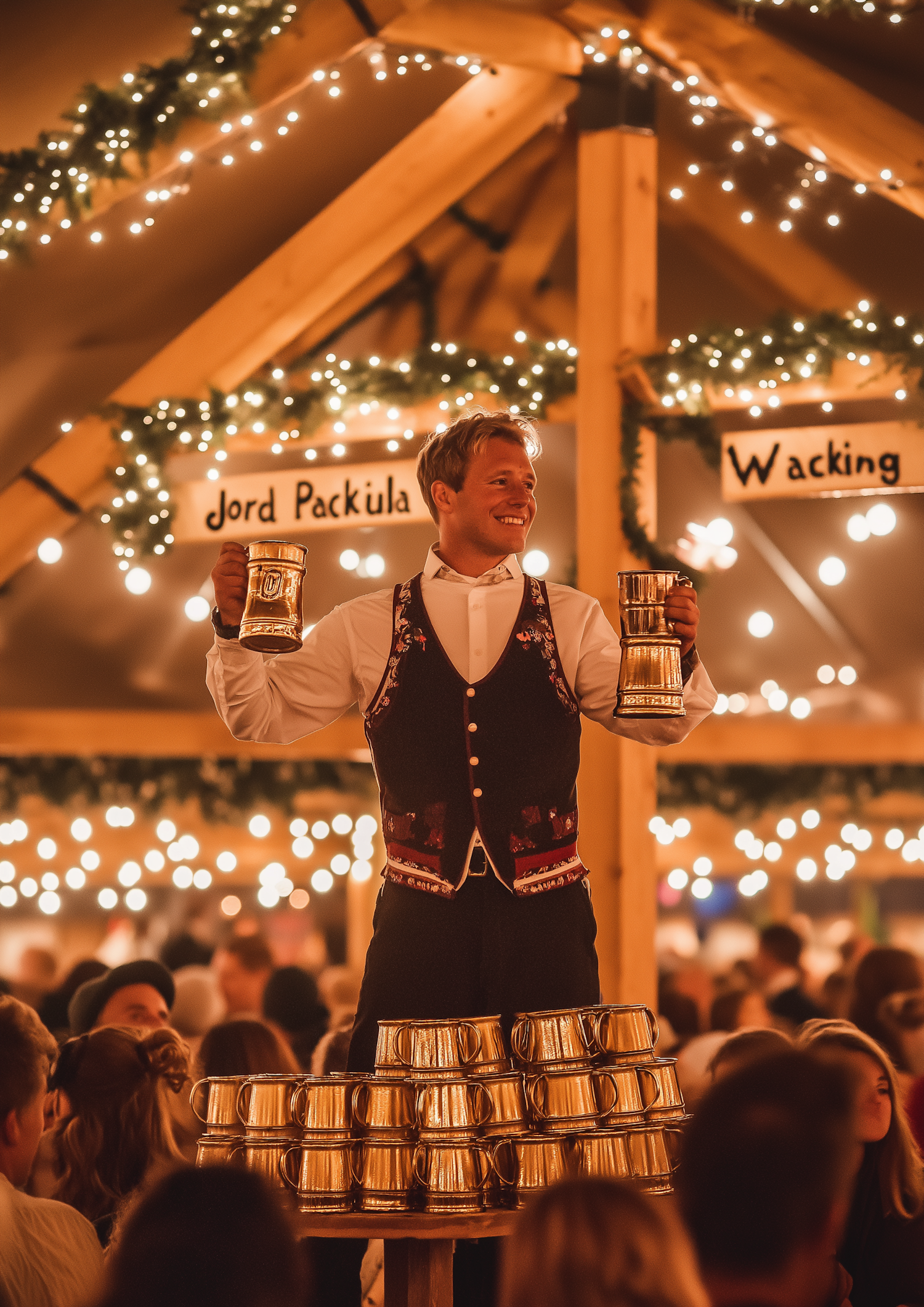 Festive Man with Beer Steins