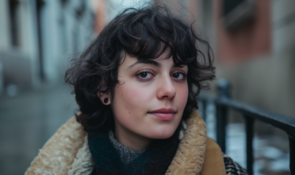 Contemplative Young Woman in City