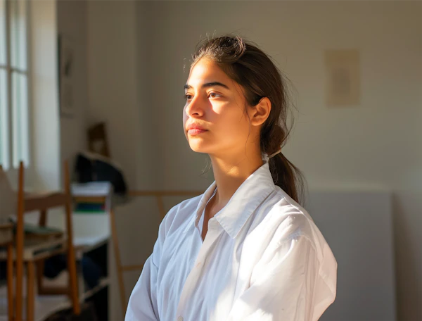 Contemplative Woman in Sunlight
