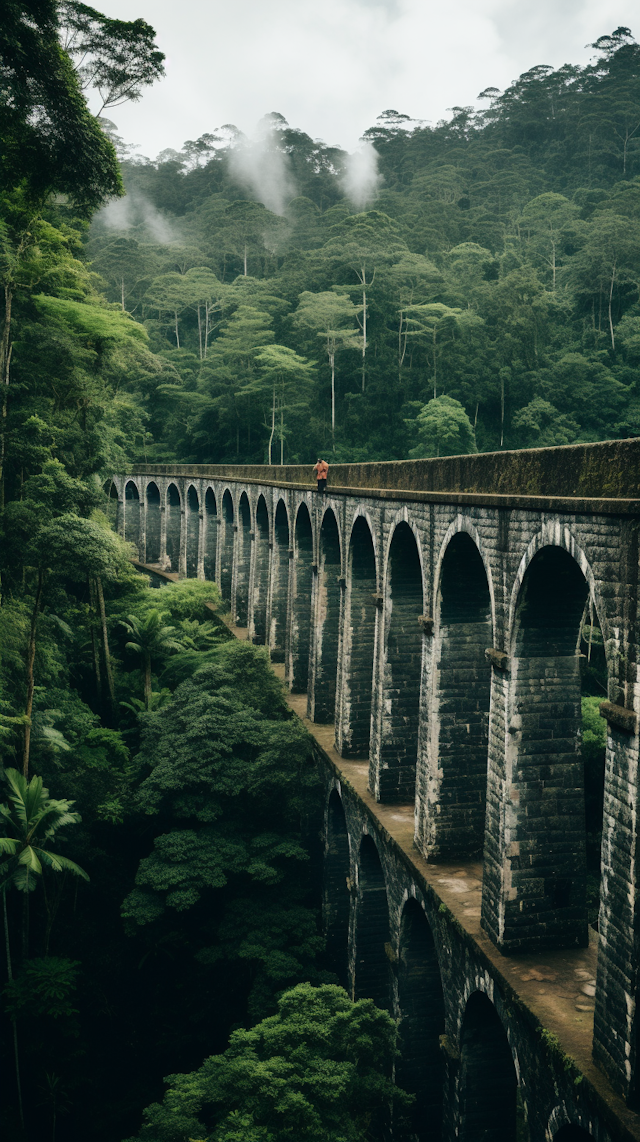 Mystic Arch Bridge with Strolling Spectator