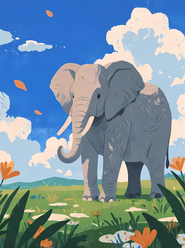 Elephant in Vibrant Field
