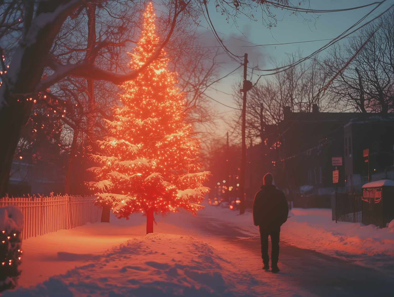 Serene Winter Scene with Christmas Tree